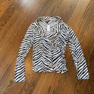 NWT Ann Taylor Faux Wrap Top XL Knit Animal Print Zebra‎ Asymmetric Safari NEW